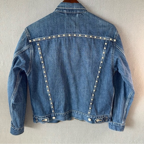 Levi’s Studded Blue Denim Trucker Statement Edgy Jean Jacket Women’s Medium - Picture 5 of 16